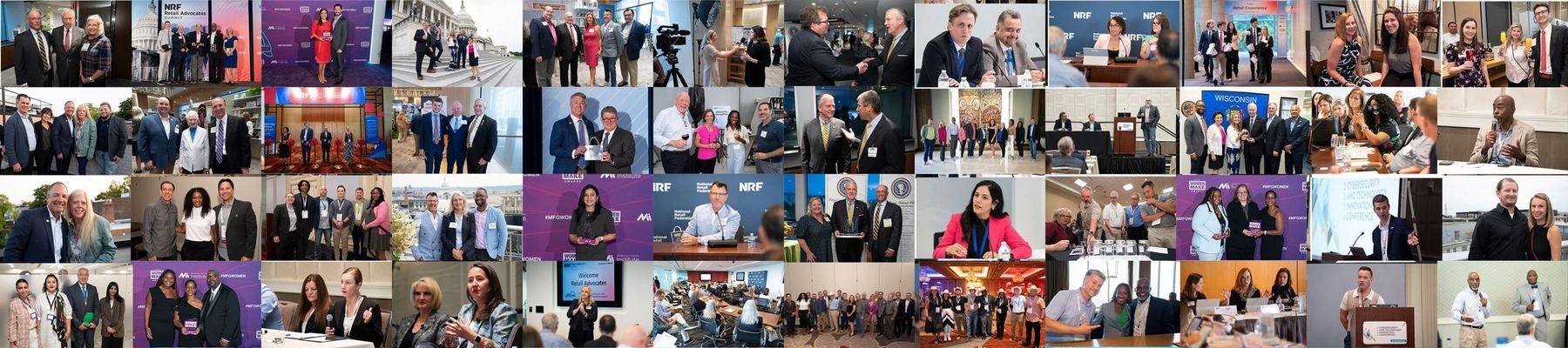 A wall of hundreds of event photos from many events