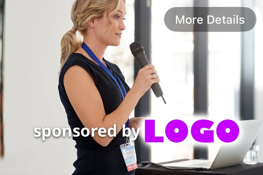 Facely app event card with a sponsored-by logo overlay